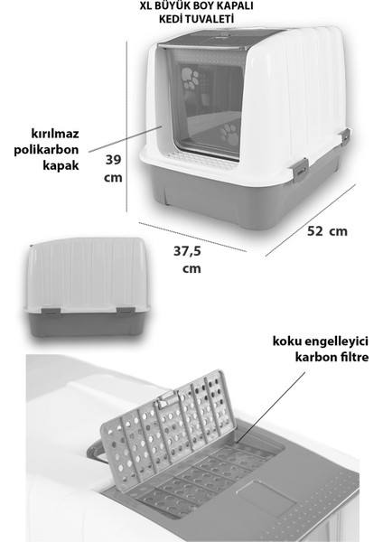 Lüks Kapalı Kedi Tuvaleti, Filtreli ve Kürek Hediyeli, 52x37,5x39 cm - VN11003 fiyatları