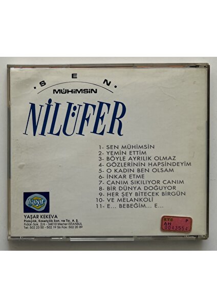 Yaşar Plak Nilüfer Sen Mühimsin CD (Orjnal Dönem 1990 Baskı Cd)