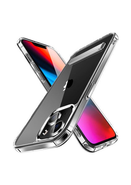 iPhone 14 Plus Kılıf Standlı Şeffaf Sert Silikon L-Stand Kapak