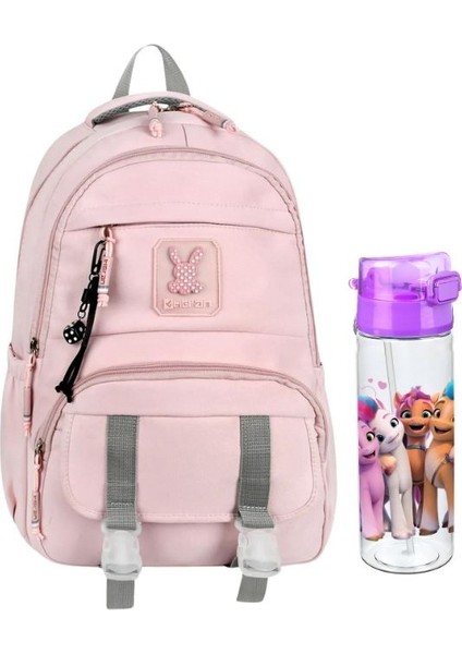 Pembe Renk Tokalı Okul Çantası ve Little Ponny Suluk 2'li Kırtasiye Seti, Su Geçirmez Çanta