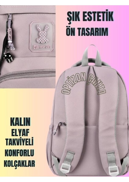 Pudra Renk Tokalı Okul Çantası ve Prenses Kedi Suluk 2'li Kırtasiye Seti, Su Geçirmez Çanta modelleri