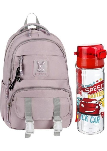 Pudra Renk Tokalı Okul Çantası ve Carspeed Araba Suluk 2'li Kırtasiye Seti, Su Geçirmez Çanta