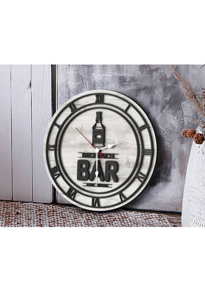Barlara Özel Dekoratif Antik Beyaz Ahşap Duvar Saati 35 cm -11 , Bar Duvar Saati , Cafe Duvar Saati , Özel Ahşap Saat