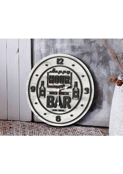Barlara Özel Dekoratif Antik Beyaz Ahşap Duvar Saati 35 cm -10 , Bar Duvar Saati , Cafe Duvar Saati , Özel Ahşap Saat