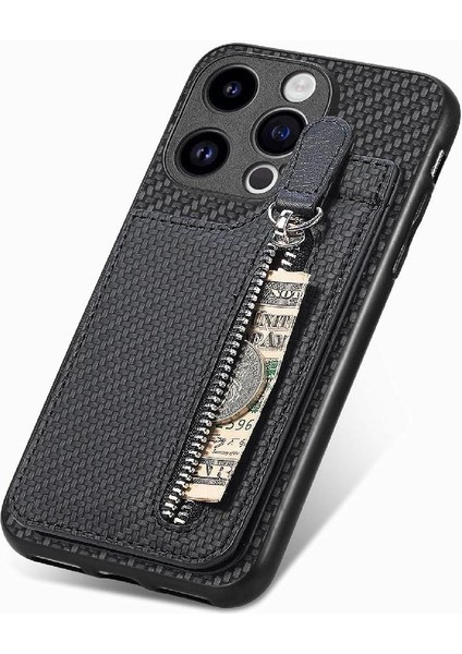 IPhone 15 Için Kılıf Pro Max Crad Yuvası Manyetik Araç Montaj Cüzdan Standı Fermuar (Yurt Dışından)
