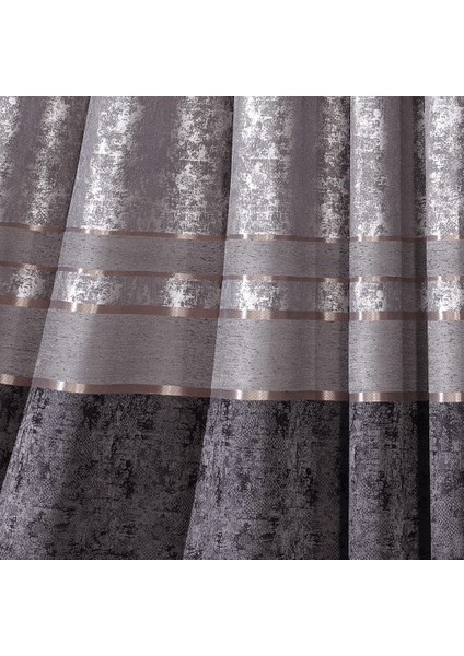 Gri – Siyah Gold Çizgili Pano 1 x 3 Sık Pile Fon Perde modelleri