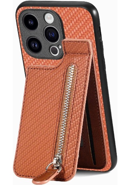 IPhone 15 Için Kılıf Pro Fermuar Cüzdan Manyetik Araç Montaj Crad Yuvası Standı (Yurt Dışından)