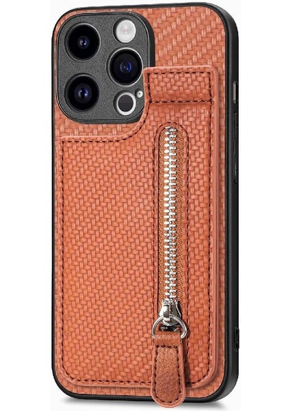 IPhone 15 Için Kılıf Pro Fermuar Cüzdan Manyetik Araç Montaj Crad Yuvası Standı (Yurt Dışından)
