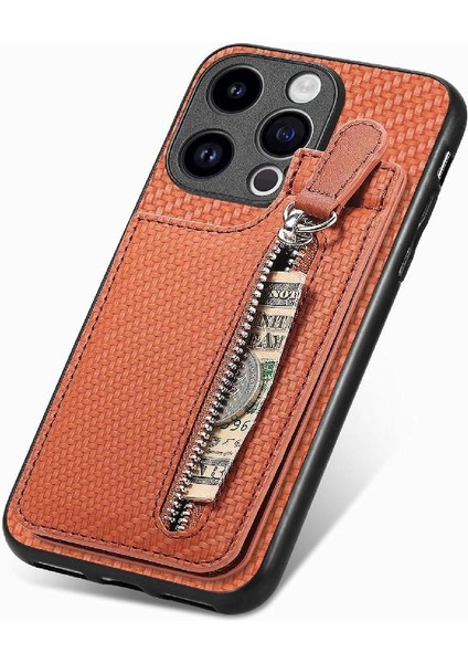 IPhone 15 Için Kılıf Pro Fermuar Cüzdan Manyetik Araç Montaj Crad Yuvası Standı (Yurt Dışından)