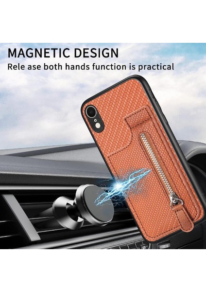 IPhone Xr Fermuar Crad Yuvası Cüzdan Standı Manyetik Araç Montaj (Yurt Dışından)