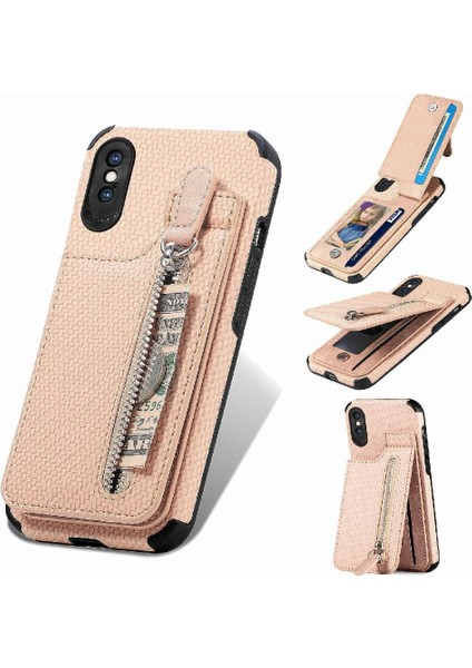IPhone Xs Max Için Kılıf Standı Manyetik Araç Montaj Crad Yuvası Fermuar Cüzdan (Yurt Dışından)