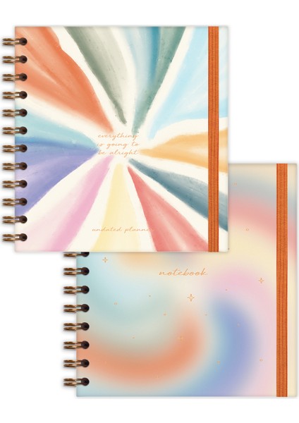 15 x 15 cm Kare 2'li Set Spiralli Süresiz Planlayıcı Ajanda ve Defter