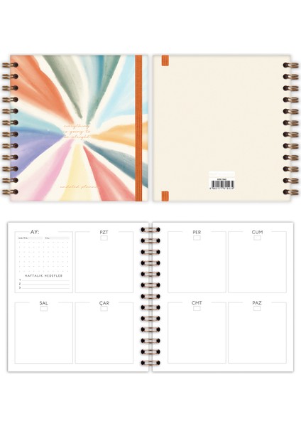15 x 15 cm Kare 2'li Set Spiralli Süresiz Planlayıcı Ajanda ve Defter
