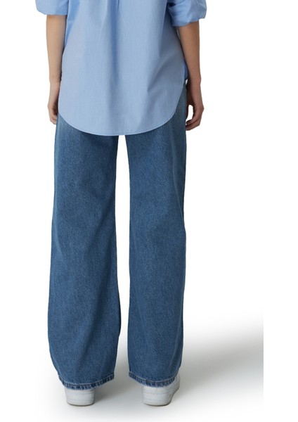 Mesfeno Palazzo Kadın Pantolon, Yüksel Bel, %100 Pamuk, Kot Rengi, Rahat Kesim, Denim Kumaş fiyatları