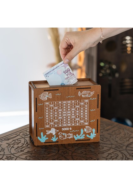 Balık Desenli 5000 Tl Hedefli Ahşap Kumbara - Parabox indirimleri