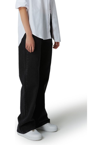 Mesfeno Palazzo Kadın Pantolon, Yüksel Bel, Pamuk, Kot Rengi, Rahat Kesim, Denim Kumaş modelleri