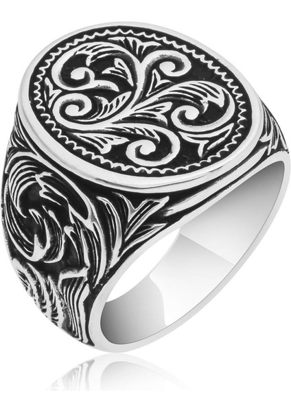 Oyma Desenli Oval Taşsız 925 Gümüş Erkek Yüzük fiyatları
