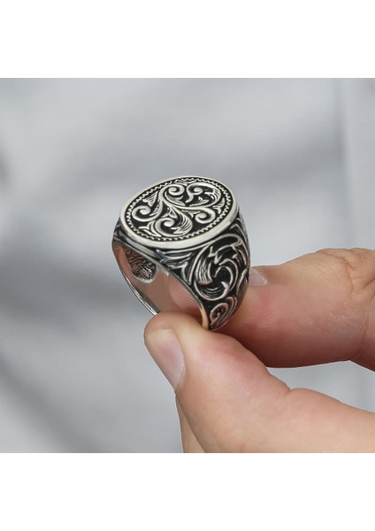 Oyma Desenli Oval Taşsız 925 Gümüş Erkek Yüzük indirimleri