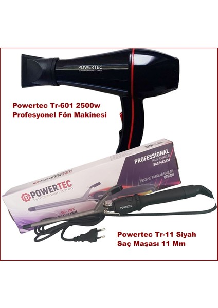 Tr 601 Profesyonel Fön Makinesi + Powertec Tr-11 Siyah Saç Maşası 11 mm