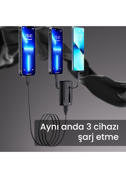 Zlos TINY10C 22.5W 10000 mAh Usb-C ve Lightning Dahili Kablolu Hızlı Şarj Destekli Taşınabilir Mini Powerbank TY10C