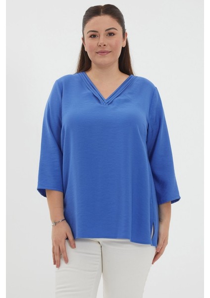 Büyük Beden Yakası Biyeli Truvakar Kol Bluz fiyatları