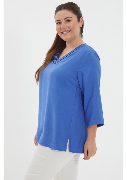 Büyük Beden Yakası Biyeli Truvakar Kol Bluz modelleri