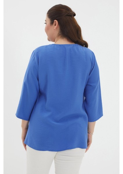 Büyük Beden Yakası Biyeli Truvakar Kol Bluz fırsatları