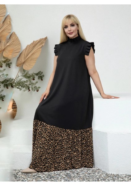 Kadın Büyük Beden Yakası Kolu Pile Detay Gizli Cepli Esnek Double Krep Elbise fiyatları