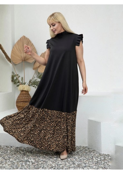 Kadın Büyük Beden Yakası Kolu Pile Detay Gizli Cepli Esnek Double Krep Elbise modelleri