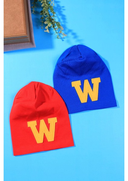 W Armalı 2-4 Yaş Erkek Çocuk Şapkası 2'li Paket Kırmızı
