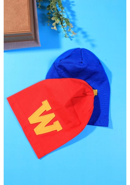 W Armalı 2-4 Yaş Erkek Çocuk Şapkası 2'li Paket Kırmızı fiyatları