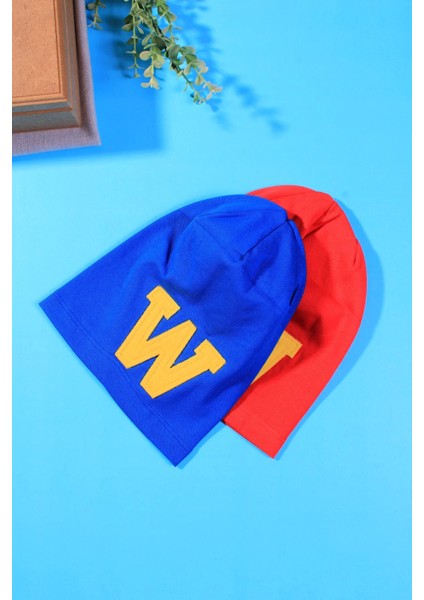 W Armalı 2-4 Yaş Erkek Çocuk Şapkası 2'li Paket Kırmızı modelleri