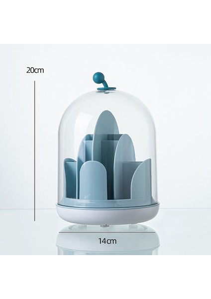 360 Derece Dönen Saklama Kutusu Kozmetik Ruj Depolama Rafı Kapaklı Toz Geçirmez Masaüstü Şeffaf Görünür Depolama Tüpü (Yurt Dışından)