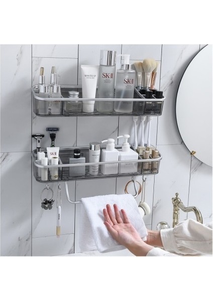 Açık Sarı Stil Matkap Gerektirmeyen Banyo Rafı Makyaj Organizer Duvara Monte Banyo Organizer Kozmetik Şampuan Havlu Duş Depolama Süzgeç Rafı (Yurt Dışından)