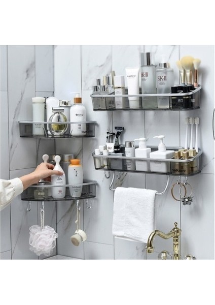 Açık Sarı Stil Matkap Gerektirmeyen Banyo Rafı Makyaj Organizer Duvara Monte Banyo Organizer Kozmetik Şampuan Havlu Duş Depolama Süzgeç Rafı (Yurt Dışından)