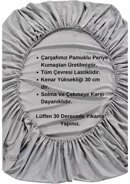 Gri Renkli Pamuklu Penye Kumaştan Tek/çift Kişilik Lastikli Fitted Çarşaf
