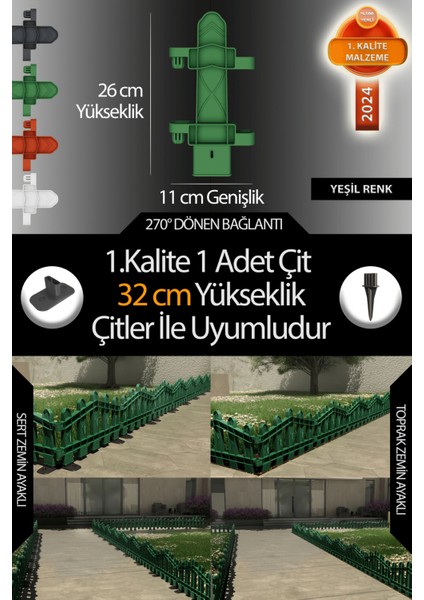 Uzunluk - Köşe - Kenar Tamamlama Çiti - 32 cm Yükseklik Çit ile Uyumludur