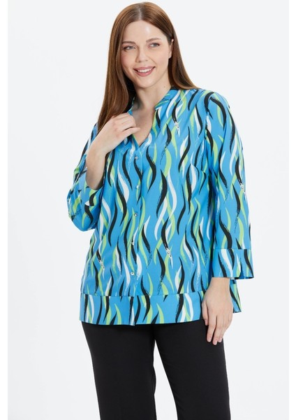 Büyük Beden Etek Ucu Parçalı Dalga Desen Bluz fiyatları