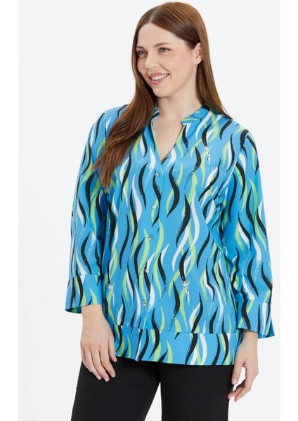 Büyük Beden Etek Ucu Parçalı Dalga Desen Bluz modelleri