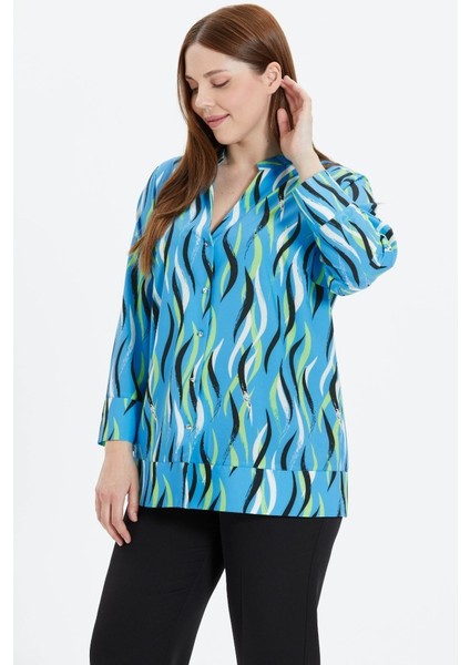 Büyük Beden Etek Ucu Parçalı Dalga Desen Bluz fırsatları