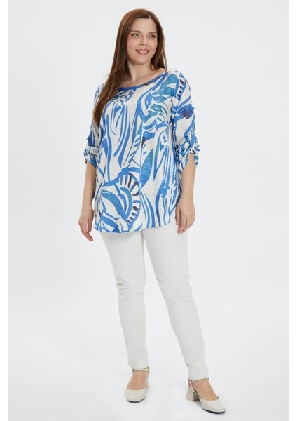 Büyük Beden Yanları Yırtmaçlı Soyut Desen Bluz fırsatları