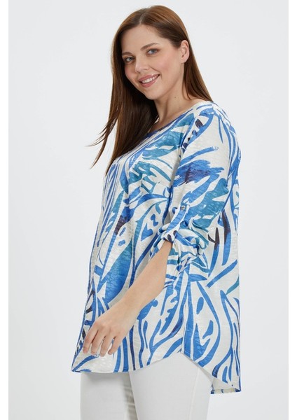 Büyük Beden Yanları Yırtmaçlı Soyut Desen Bluz fiyatları