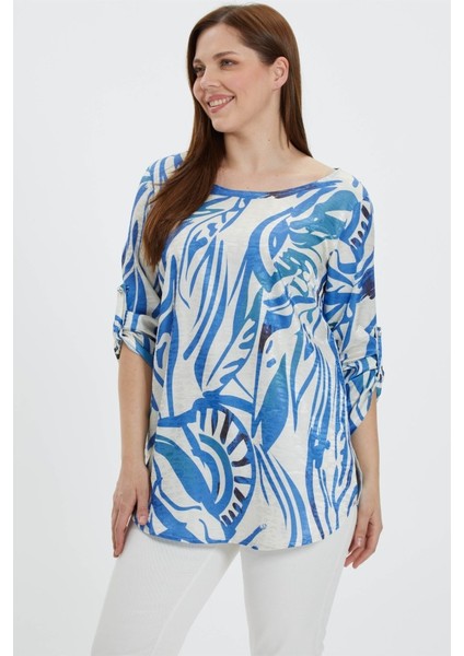 Büyük Beden Yanları Yırtmaçlı Soyut Desen Bluz modelleri