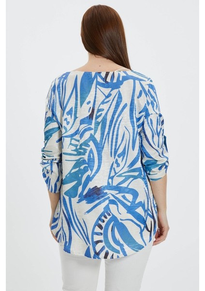 Büyük Beden Yanları Yırtmaçlı Soyut Desen Bluz indirimleri