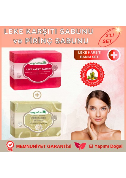 2'li Set Doğal Pirinç Sabunu ve Leke Karşıtı Sabun Yüz Beyazlatma Etkili Sabun Seti