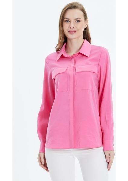 Kapak Cep Gizli Pat Uzun Kol Bluz