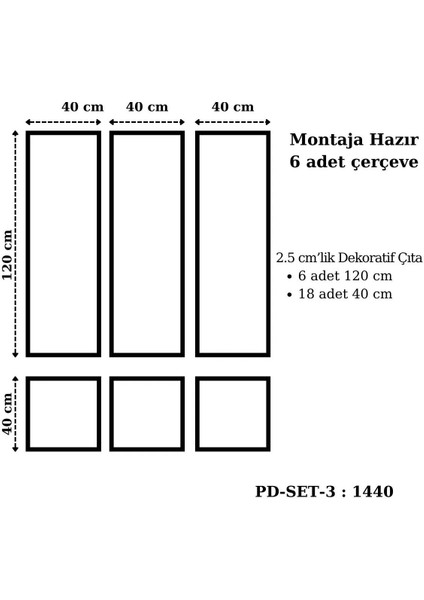 Pazar Dolu Montaja Hazır 6 Adet Çerçeve 2,5  cm lik (Pd-Set-3: 1440)