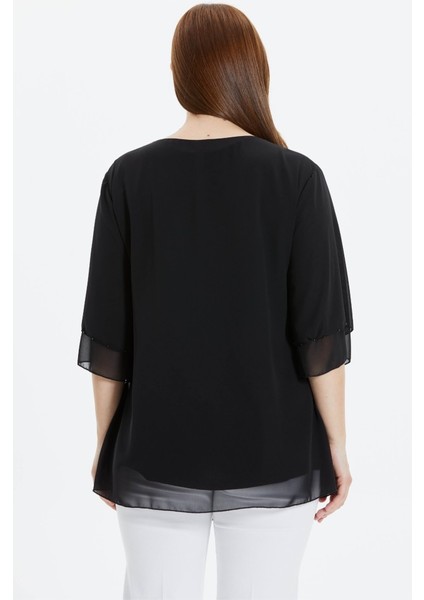 Büyük Beden V Yaka Yakası Taşlı Önü Plili Bluz fırsatları