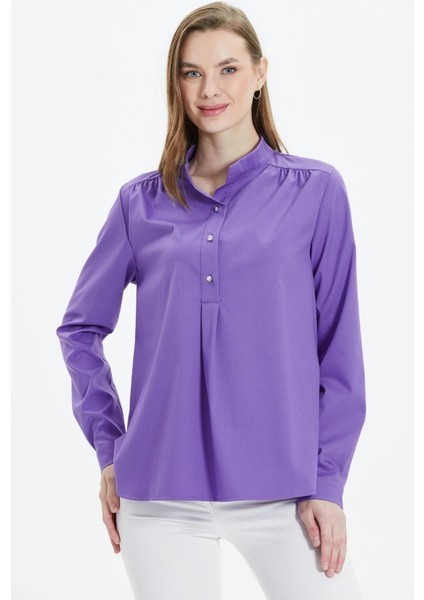 Hakim Yaka Omuzları Büzgülü Üç Düğme Bluz fiyatları