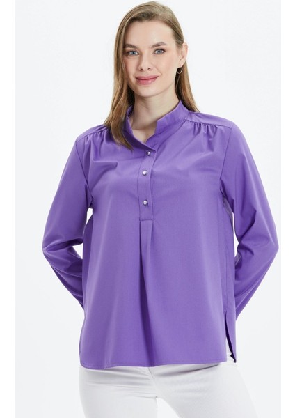 Hakim Yaka Omuzları Büzgülü Üç Düğme Bluz modelleri